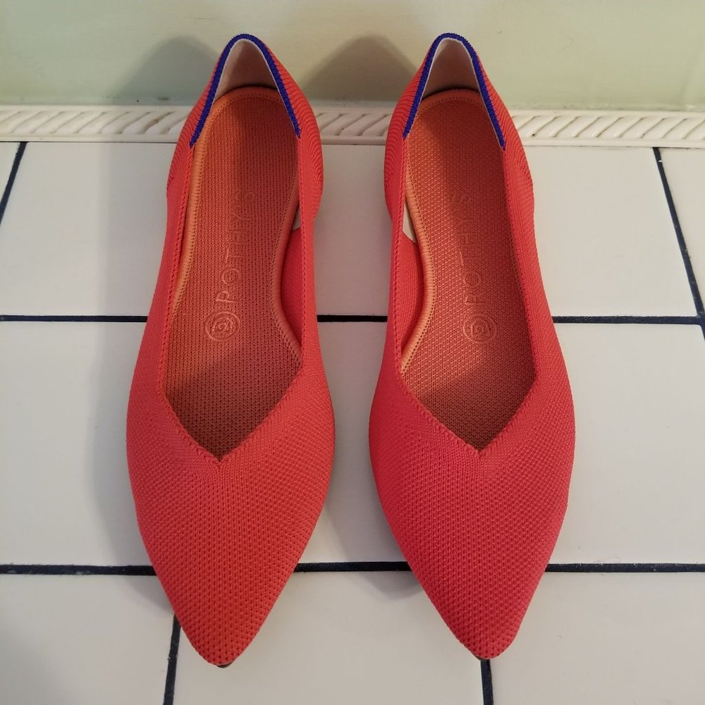 Rothys‎ 8 Flame Red THE POINT Flats Shoes Washable Knit Slip On Loafers